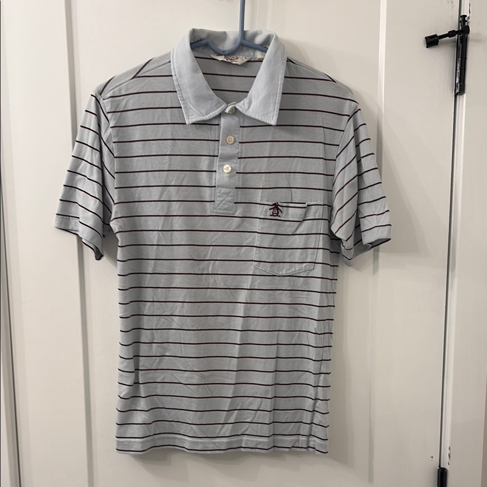 Original Penguin Blue and Red Polo Shirt Classic Stripes Men’s Size Medium